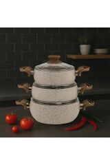 Amboss Tencere Seti 3 Lü Krem PRM-041