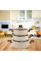 Amboss Tencere Seti 3 Lü Krem PRM-041