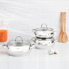 Nehir 6 Parça Silver Lüks Derin Çelik Tencere Seti