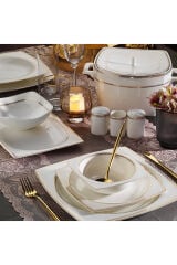 Ar Yıldız 60 Parça Bone Square Yemek Takımı Line Gold