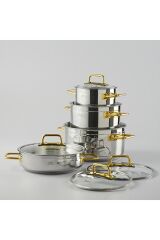 Jumbo 8 Parça Modena Tencere Seti Titanyum Gold