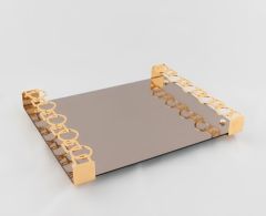 Çerçi Tepsi Cam Kulplu Gold 40 Cm TP02