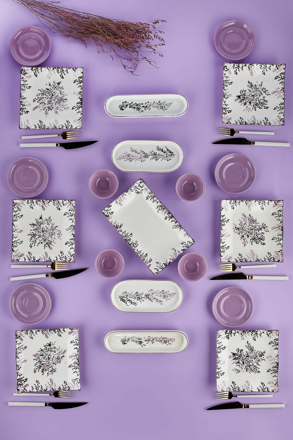 Kosova 21 Parça Lavanta Desenli Kahvaltı Seti KYA-003