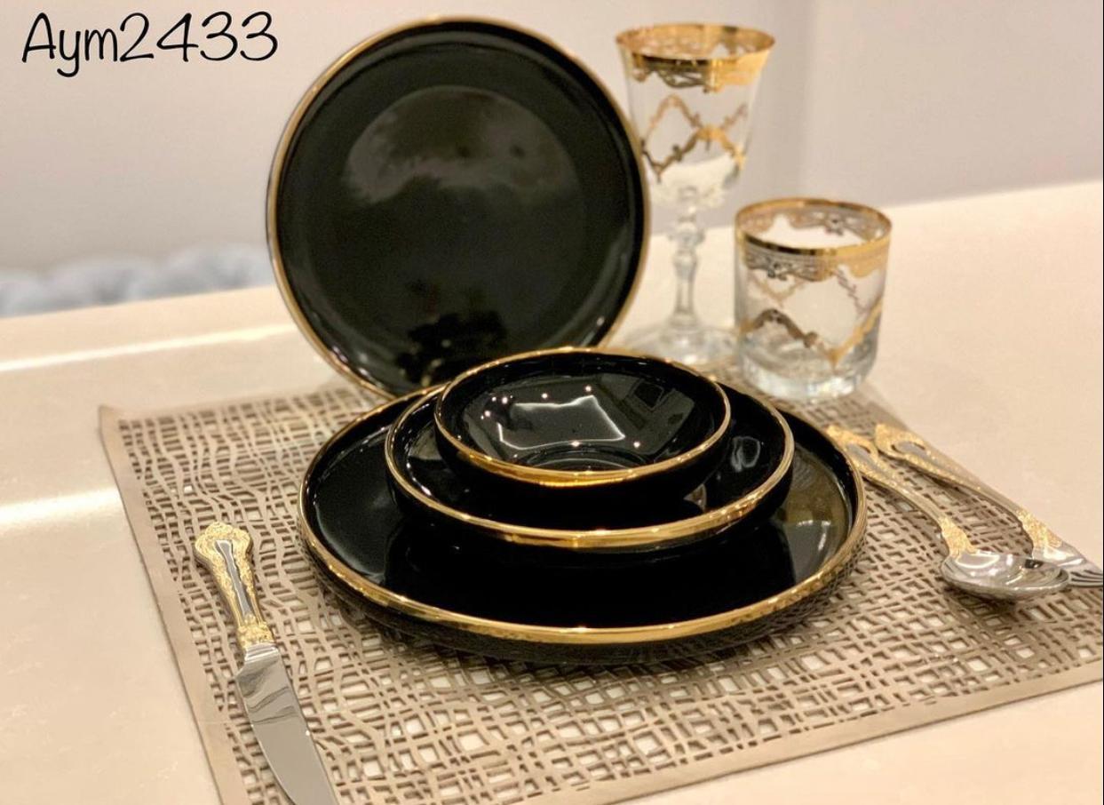 Aymet 24 Parça Porselen Siyah-Gold Yemek Takımı Aym2433