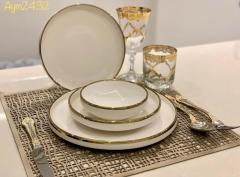 Aymet 24 Parça Porselen Beyaz-Gold Yemek Takımı Aym2432