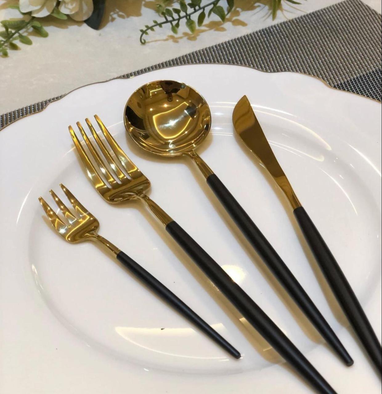 Aymet 24 Parça Siyah-Gold Çatal Kaşık Bıçak Takımı Aym1600B