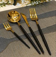 Aymet 24 Parça Siyah-Gold Çatal Kaşık Bıçak Takımı Aym1600B
