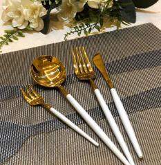 Aymet 24 Parça Beyaz-Gold Çatal Kaşık Bıçak Takımı Aym1600A