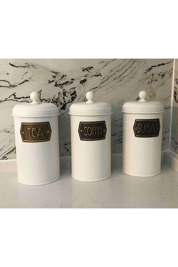 The Mia Kavanoz Seti Çay Şeker Kahve 1,2 Lt GLV0492 Beyaz