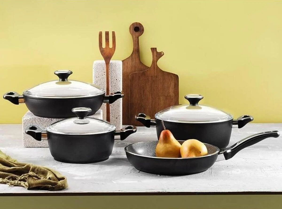 Aryıldız 7 Parça Monaco Tencere Seti Siyah