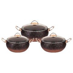 Oms 6 Parça Tencere Seti Granit Metal Kulp Küre 3031