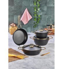 Cooker 7 Parça Titanium Tencere Seti Siyah Gold CKR2853
