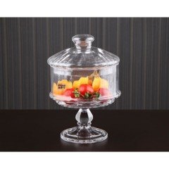 Oyks Ayaklı Cam Kasesi Optikli 14 cm Kapaklı