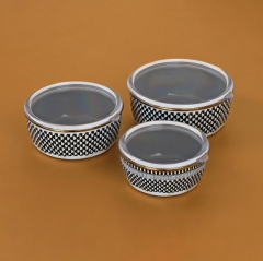 Glore Destina Emaye Vakumlu Siyah Desenli  Saklama Kabı Takımı 81127