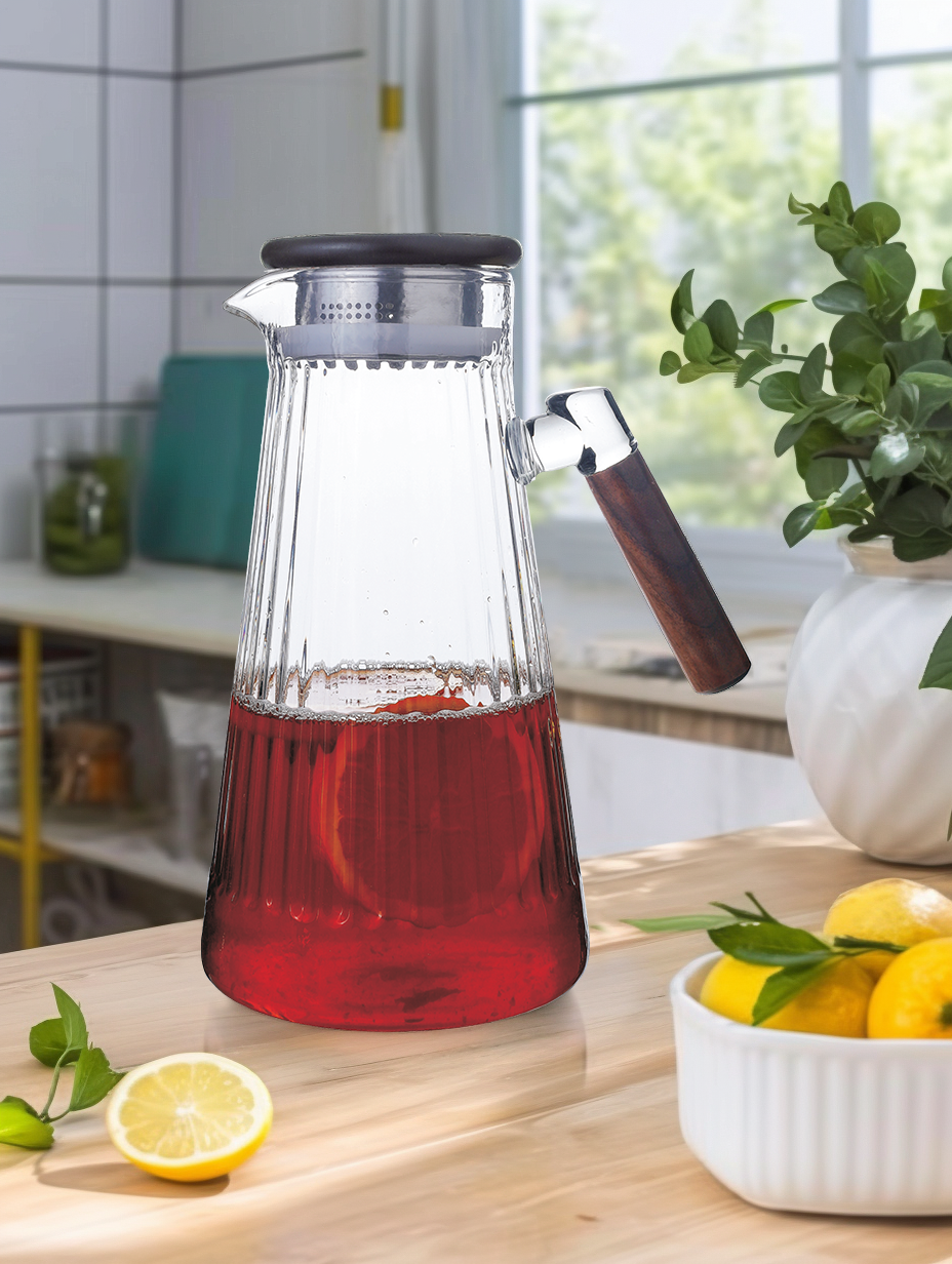 Paçi Cam Sürahi Stripe Akasya Kapaklı 1700 ml CAM-401366