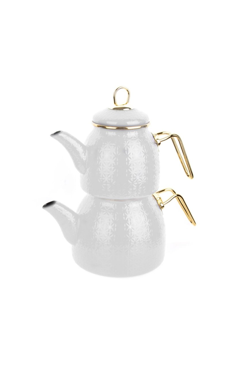 Bambum Crystal Selectıon Emaye Çaydanlık Takımı Beyaz