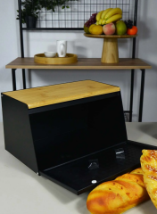 Arow Alessa Ahşap Kesme Tahtalı Lüx Siyah Ekmek Kutusu TR-4147