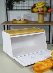 Arow Alessa Ahşap Kesme Tahtalı Lüx Beyaz Ekmek Kutusu TR-4148