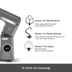 Karaca Mastermaid Chef Ultra Stand Mikser 7 lt Digital 2000W Galaxy Grey