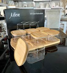 Mien 6'lı Cam Bambu Kapaklı Kahvaltılık M-0003