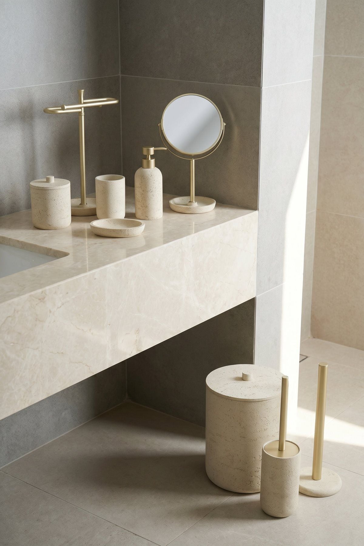 Acar Banyo Seti 9 Parça Bej JHN-09781