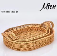 Mien 515 Rattan 3 lü Oval Tepsi