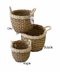 Sever Hasır Sepet Seagrass Kulplu Yuvarlak Orta 7458