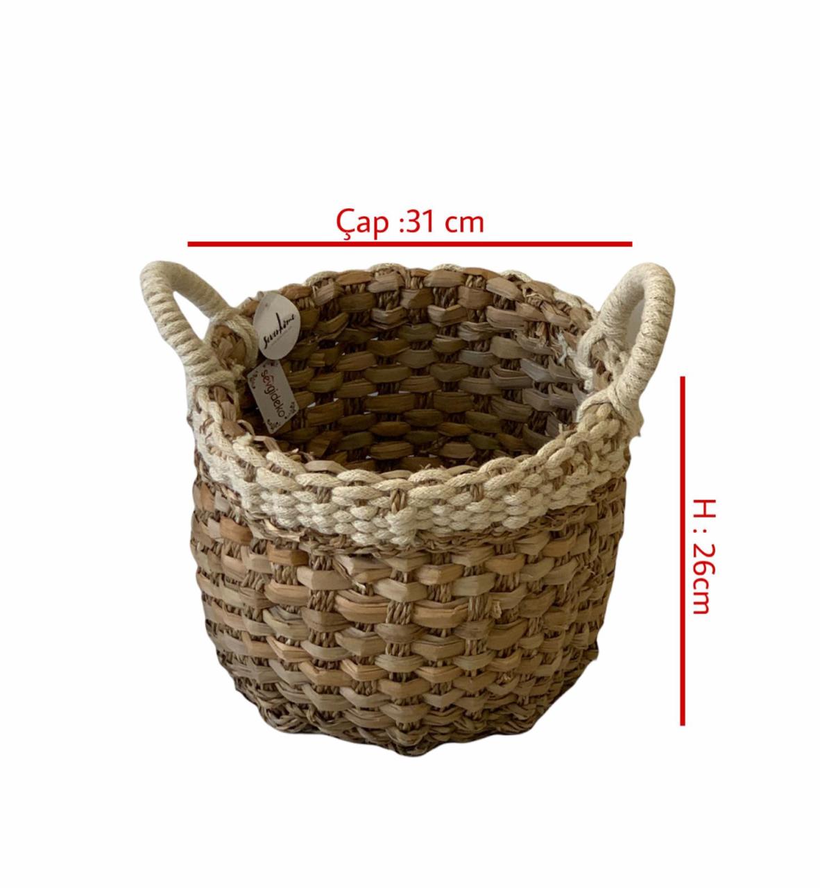 Sever Hasır Sepet Seagrass Kulplu Yuvarlak Orta 7458