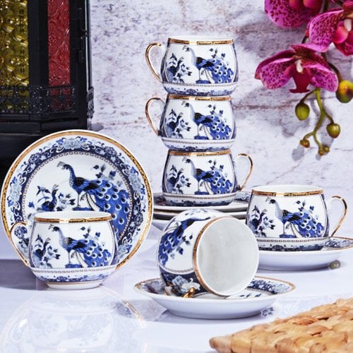 Kosova Porselen Kahve Fincanı 6 Lı Tombul Lacivert GSA-54