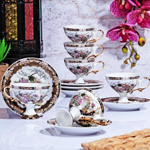 Kosova Porselen Kahve Fincanı 6 Lı Ayaklı Siyah GSA-55