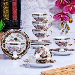 Kosova Porselen Kahve Fincanı 6 Lı Ayaklı Siyah GSA-55