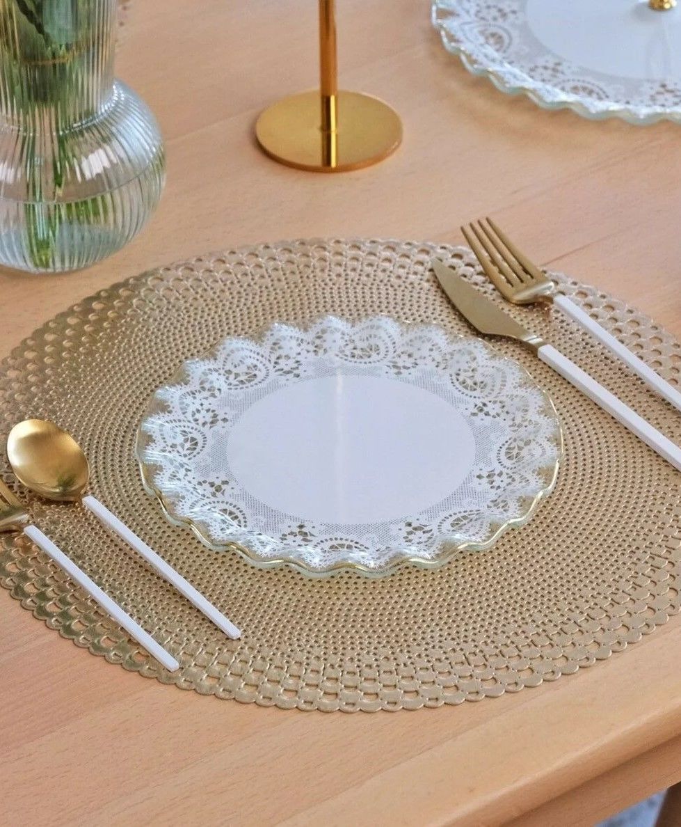 Glore Marche 21 cm 6 Kişilik Altın Yaldızlı Cam Pasta Tabağı 83491