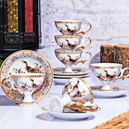 Kosova Porselen Kahve Fincanı 6 Lı Ayaklı Krem GSA-57