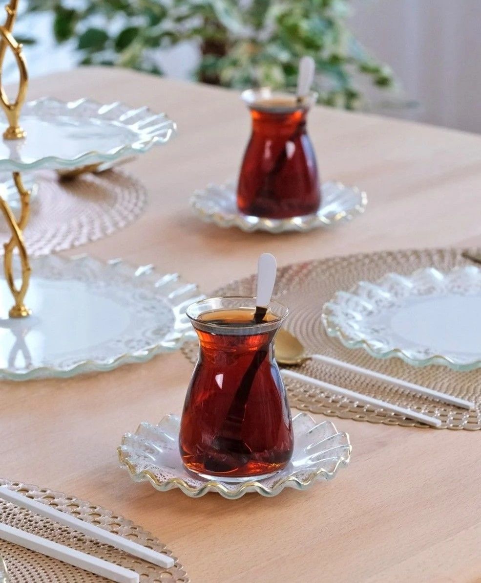 Glore Marche 12 Parça 6 Kişilik Altın Yaldızlı Cam Çay Bardağı Takımı 83489