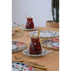 Glore Lusaka Altın Yaldızlı 12 Parça 6 Kişilik Cam Çay Takımı 83619