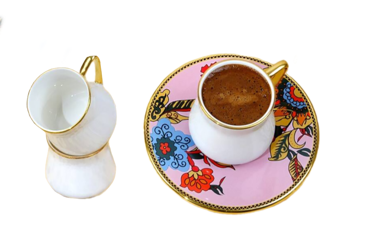 Glore Lorena Asorti 4 Parça 2 Kişilik Altın Yaldızlı Cam Kahve Takımı 69969