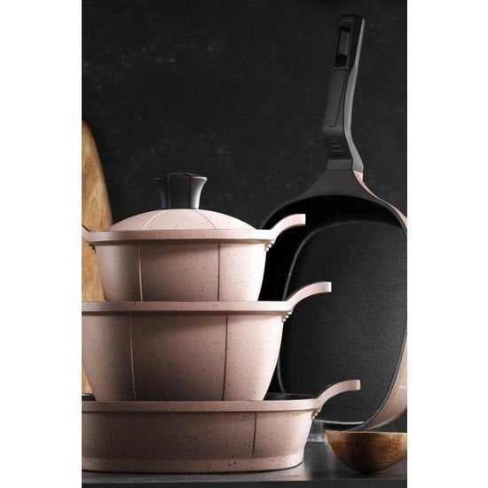 Kütahya Porselen Quadro 7 Parça Bej Döküm Tencere Seti