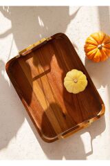 The Mia Tepsi Natura Akasya Metal Kulp 38X28 Cm NTR0005