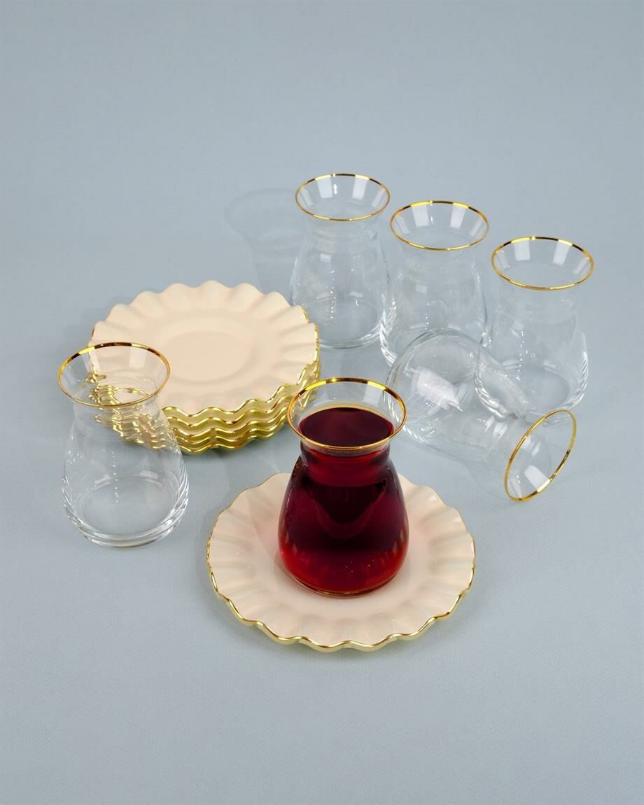 Glore Solid Krem Wavy Çay Seti 6 Lı 68846