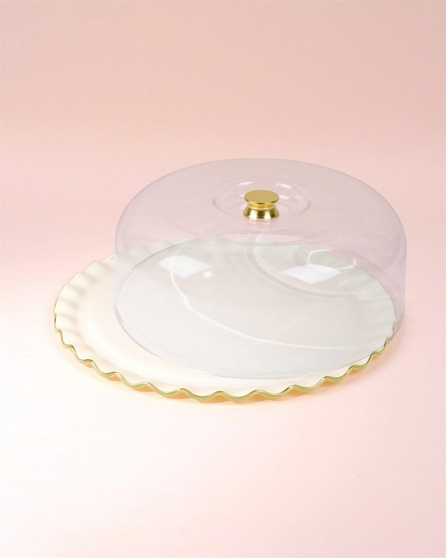 Glore Solid Krem Wavy Yuvarlak Kek Fanusu 31 Cm 68854