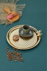 Cooker Yuvarlak Sunum Kahve Tepsisi Gold CKR3268