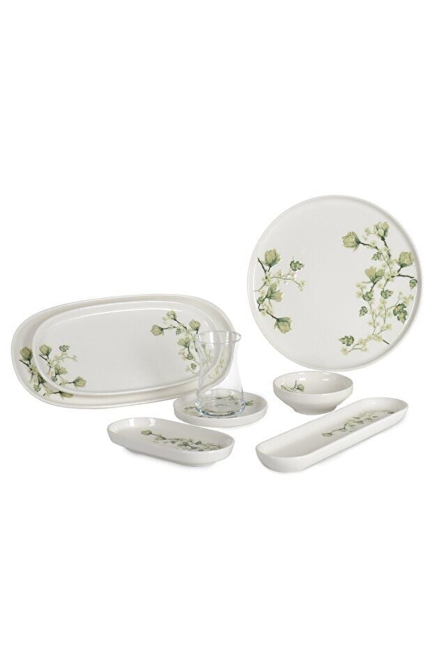 İpek 29 Parça Freesia Kahvaltı Takımı Yeşil Çiçek AD1378