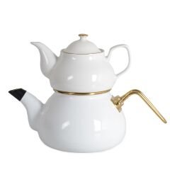 İpek Emaye Çaydanlık Takımı Porselen Demlik Beyaz SMY190