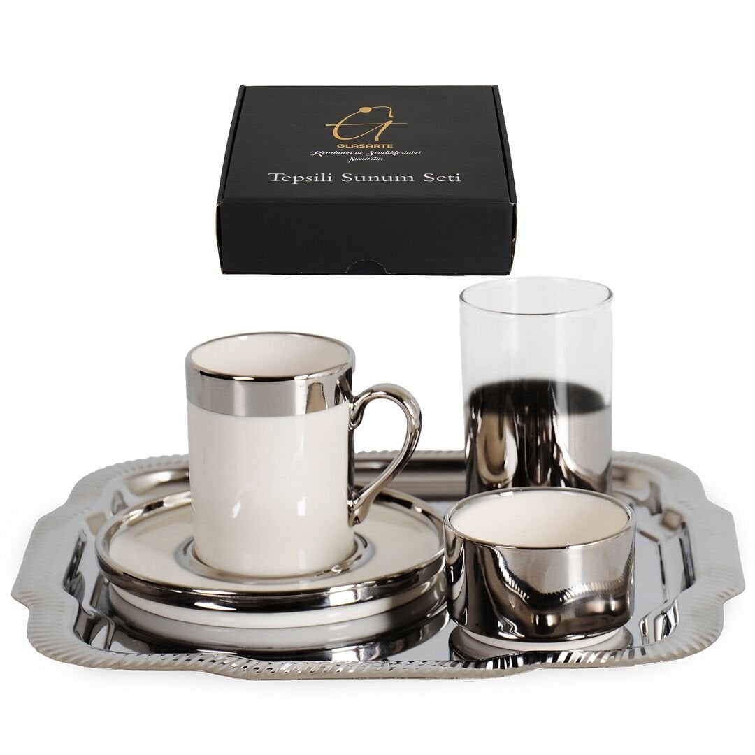 İpek Kahve Takımı 2 Li Tepsili Silver STL057