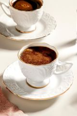 Nehir Kahve Takımı Nazenin Beyaz Altın Yaldızlı