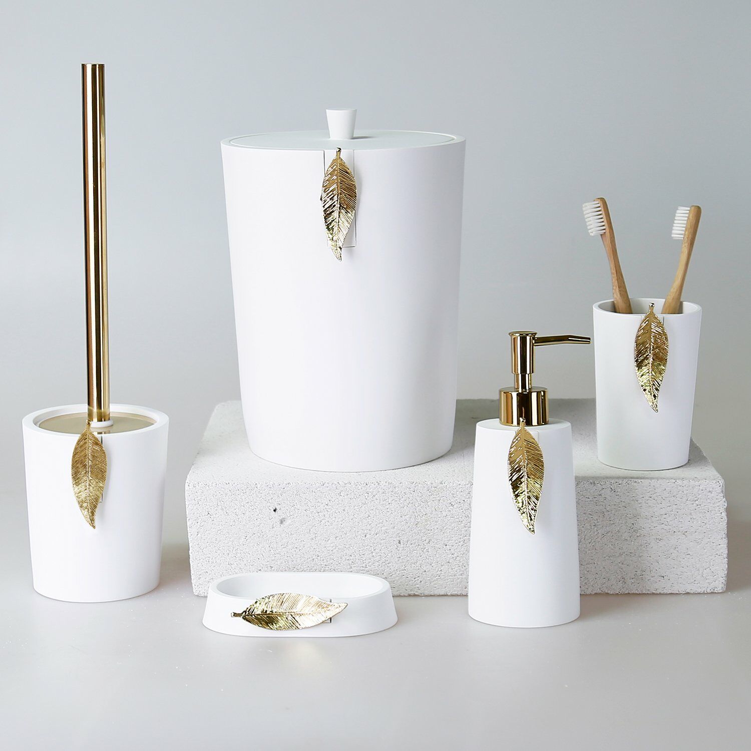 By Selim Banyo Seti Leaf Beyaz Altın