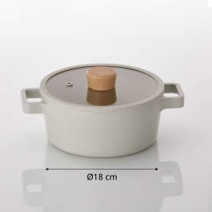 Neoflam Fika Cam Kapaklı Alüminyum Döküm Tencere 18 Cm Bej D-neof18c