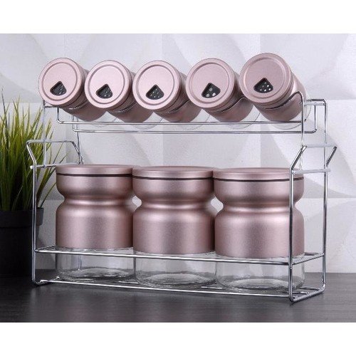 Gönül Rose 8 Parça Metal Kaplı Cam Baharatlık Seti