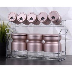 Gönül Rose 8 Parça Metal Kaplı Cam Baharatlık Seti