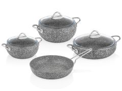 Taç Luna 4'lü 7 Parça Granit Tencere Seti Gri Taç-3494